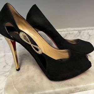 Vintage Peep-Toe with Gold Infinity Crystal Accent